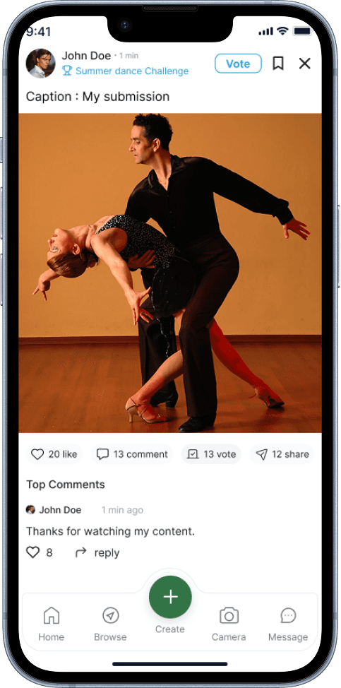 Mobile app showing real-time voting interface with leaderboard rankings